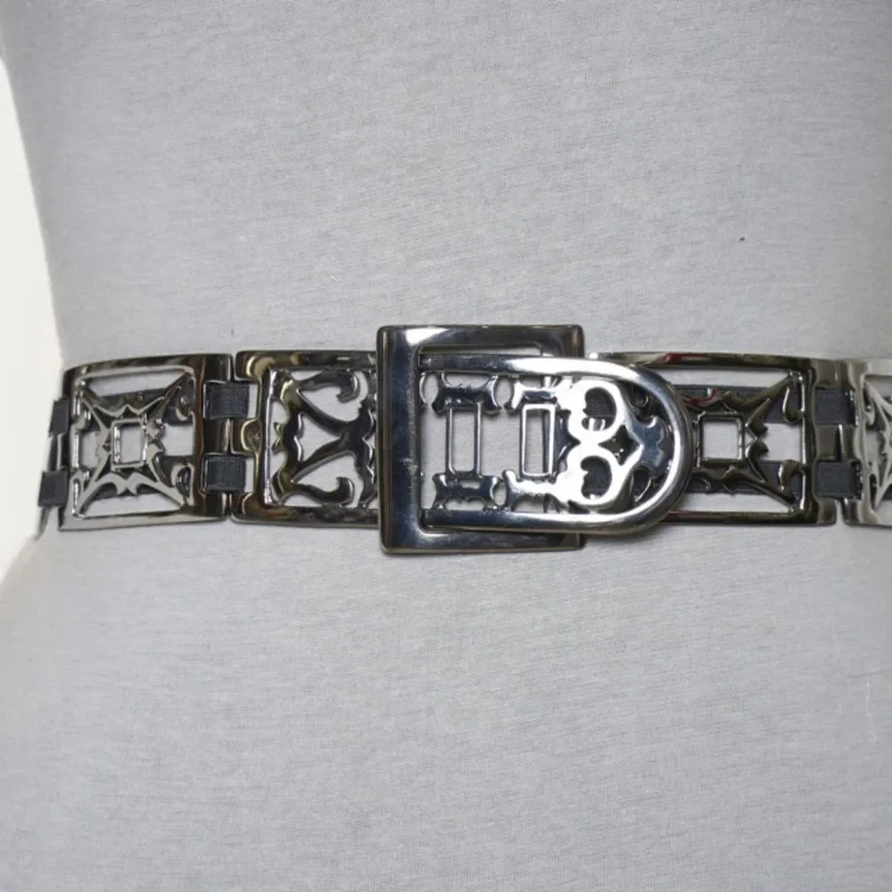 Suzi Roher 1949 Art Deco Silver Metal Stretch Elastic Statement Belt